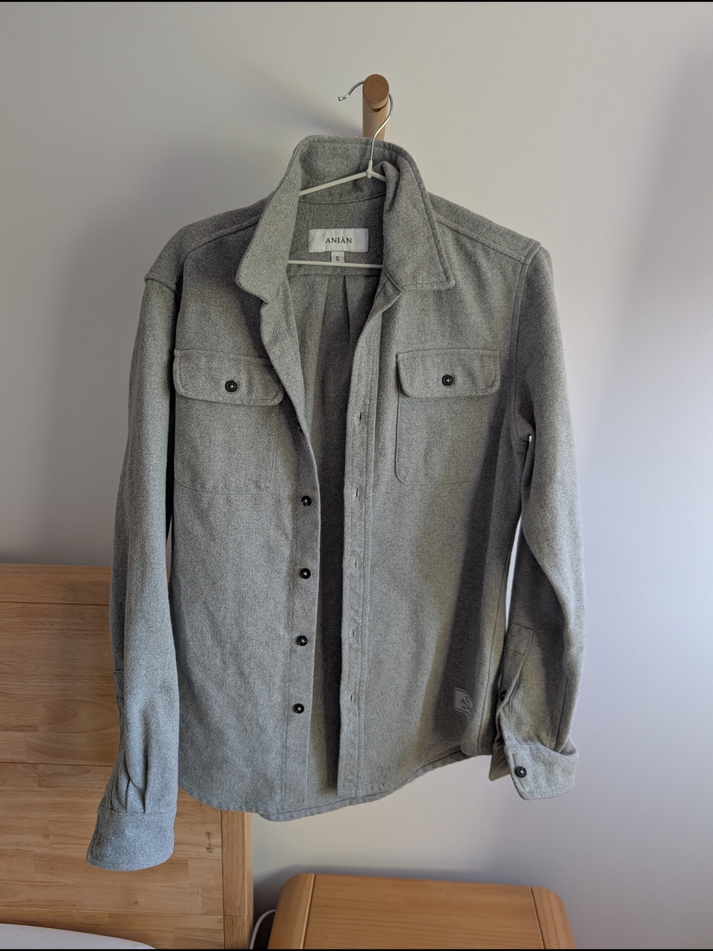 Anian Men's Gray Button-Front Wool Shirt Jacket